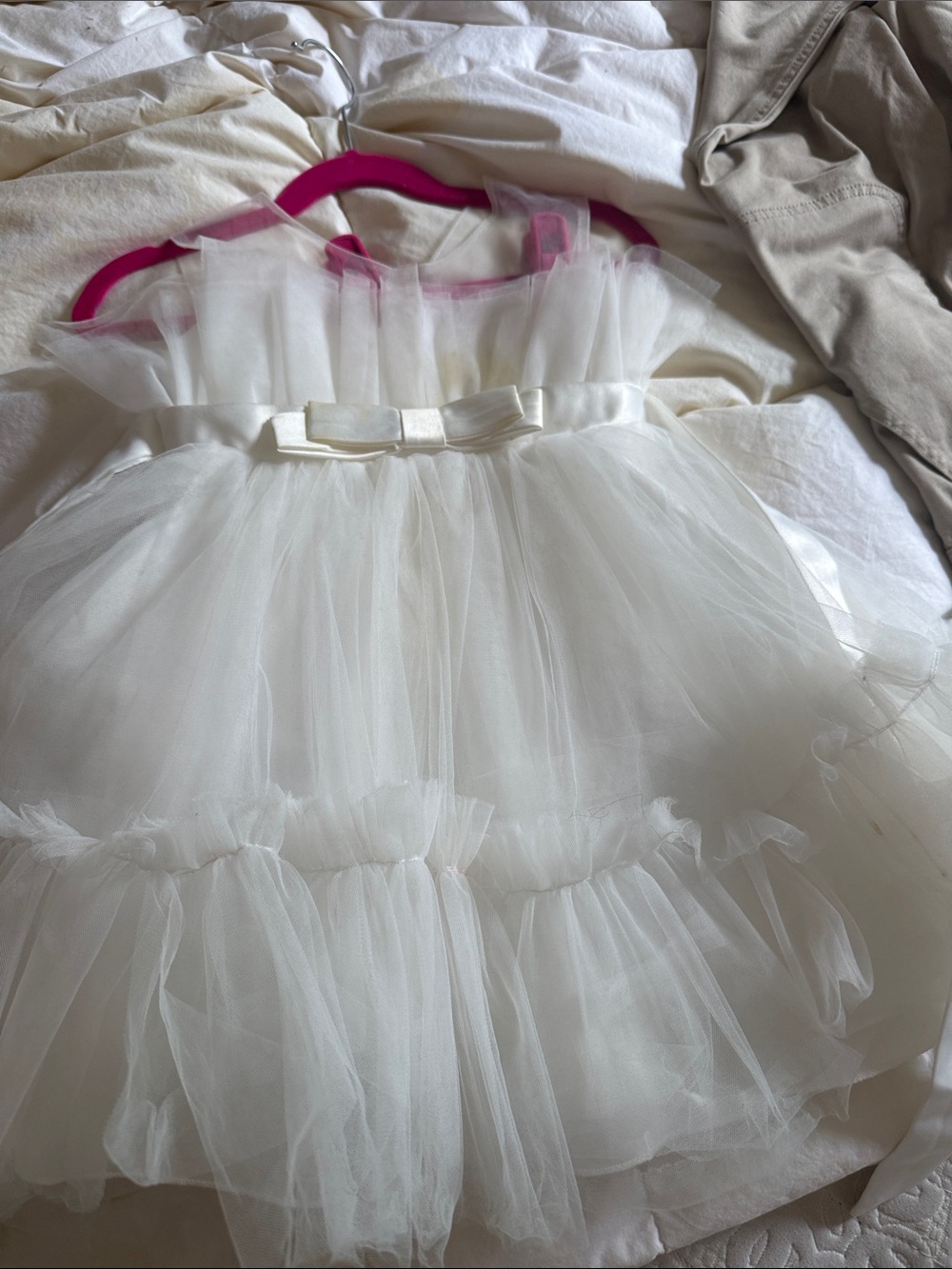 White Tulle Party Dress with Bow